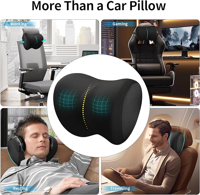 2-Pack Car Neck Pillow with Height-Adjustable,Car Headrest Pillow for Neck Support Relieves Driving Fatigue, Soft Memory Form and Ergonomic Design Fits Most Car Seats(Matte Black)