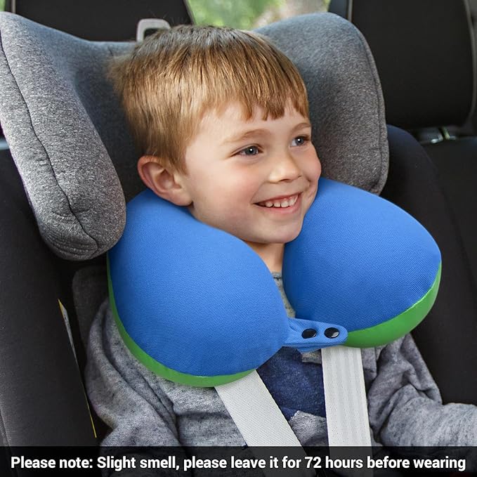 COOLBEBE Kids Travel Neck Pillow, Softly Double Support Neck Pillow for Car & Airplane, Traveling Gifts for Toddler & Children (1, Bluish Green)