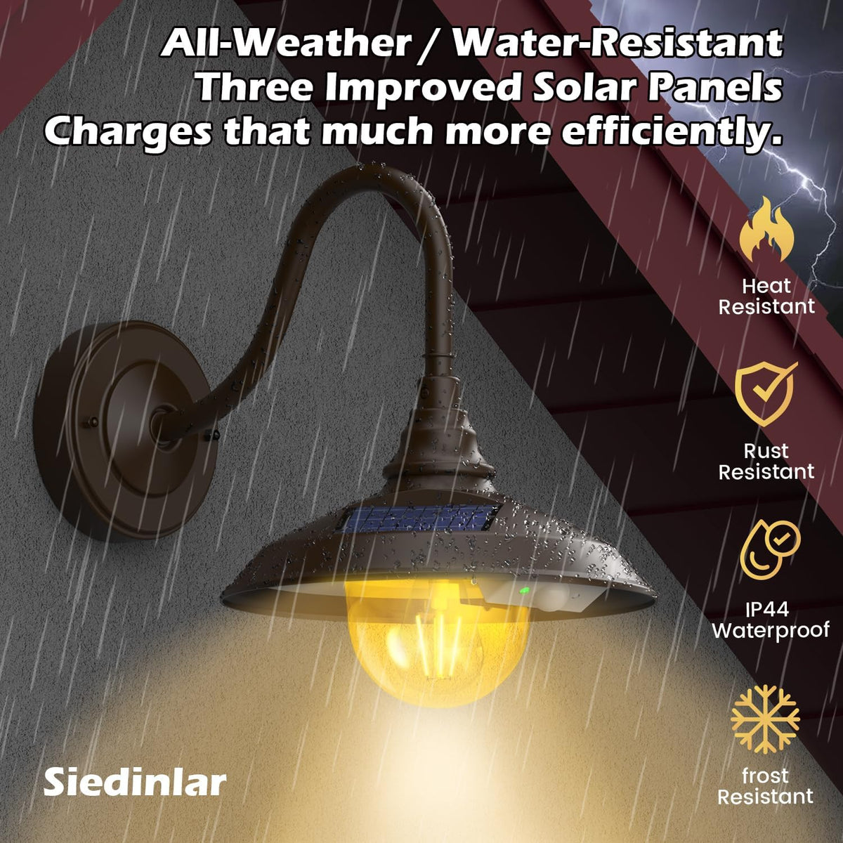SIEDiNLAR Solar Barn Light Outdoor 3 Modes 2 Lighting, Aluminum Gooseneck Wall Light Vintage Farmhouse Waterproof with Remote & Motion Sensor for Barn Garage Shed Chicken Coop Dark Bronze (1 Pack)