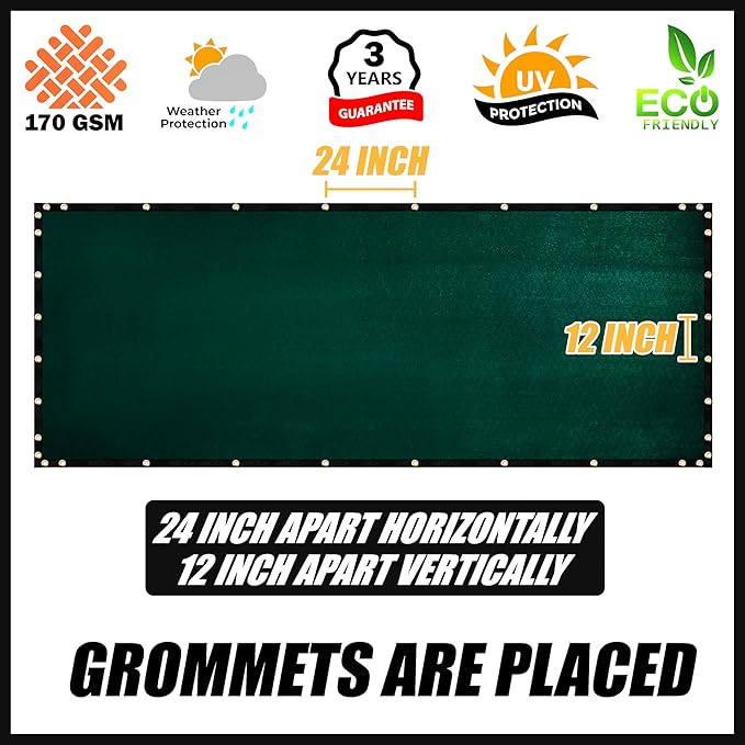 Royal Shade Custom Size 6' x 44' Green Fence Privacy Screen Windscreen Cover Netting Mesh Fabric Cloth - Cable Zip Ties Included (We Make Custom Size)