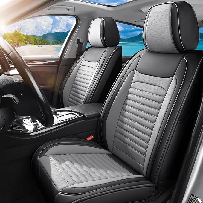 Car Seat Covers Full Set Fit for Toyota Avalon 2001-2022, Premium Faux Leather Car Seat Protector,Breathable Anti-Slip Full Wrapping Edge Seat Covers(Black&Gray,Full Set)