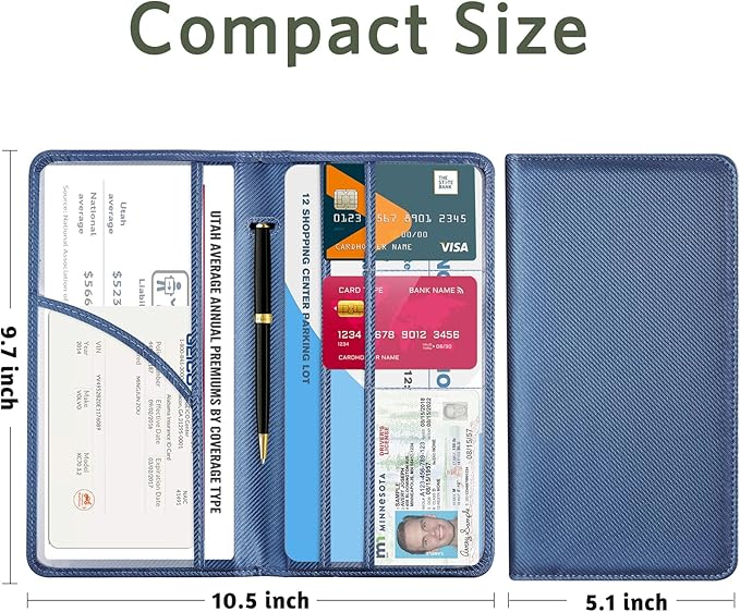CoBak Car Registration and Insurance Holder - Vehicle Glove Box Car Organizer,Auto Truck Comparment Accessories Case with Magnetic Closure for Driver License,Cards, Carbon Blue