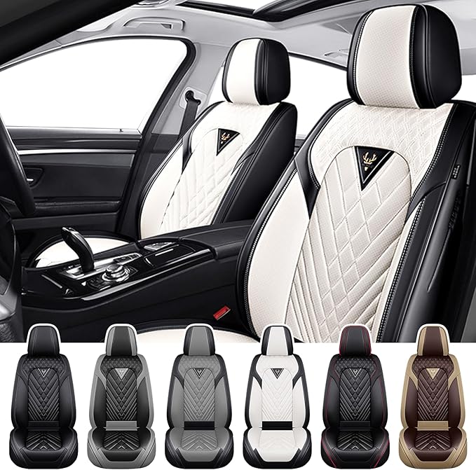 Truck Seat Covers for Ford F350 2011-2026, Waterproof Premium Leather Full Coverage Car Seat Cover, Muscle Sport Style Auto Interior Seat Cover Sets (Front Set/Black White)