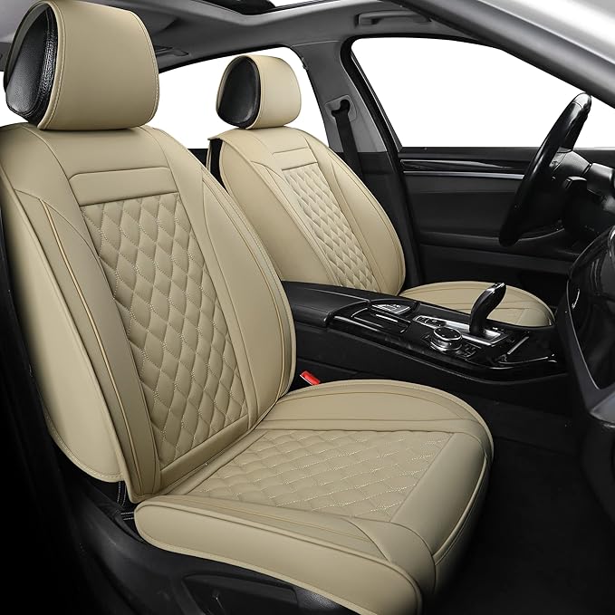 Car Seat Covers Full Set,Universal Fit for Most Cars,SUV,Sedans and Pick-up Trucks,Automotive Vehicle Faux Leather Cushion Covers for 5 Passenger Cars(Full Set,Beige)