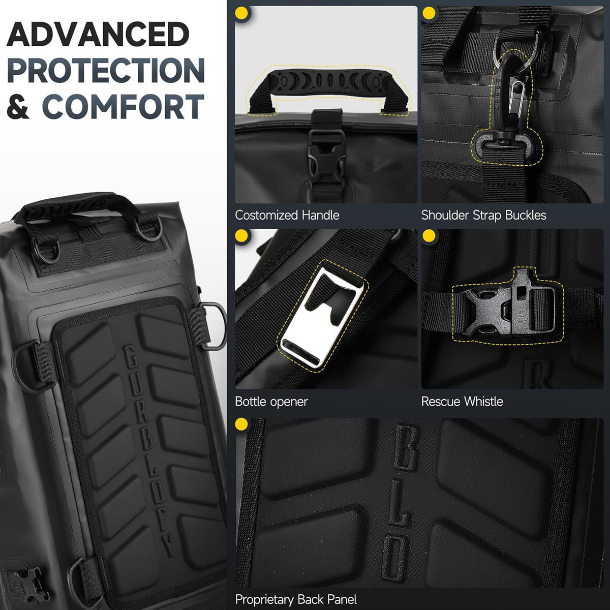 Motorcycle Tail Bag, 15L Waterproof Motorcycle Saddle Bag, 2 Size and 3 Color Options Travel Bag, PVC Luggage Bag, Rear Seat Bag, Classic Black GT-15BL