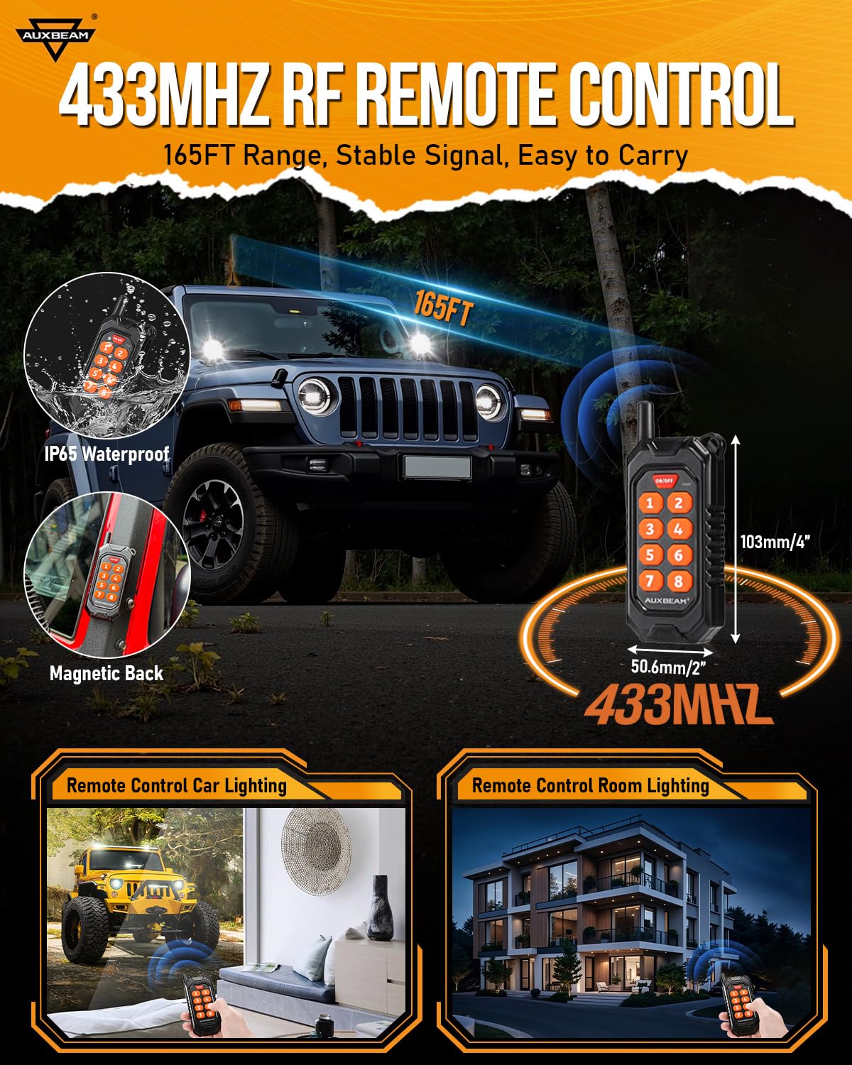 Auxbeam 8 Gang Switch Panel AC-800 Bluetooth RGB Switch Pod with Remote Control Backlit Off Toggle Momentary Pulsed 165FT Wireless Auxiliary Switch Panel for Truck Offroad Waterproof
