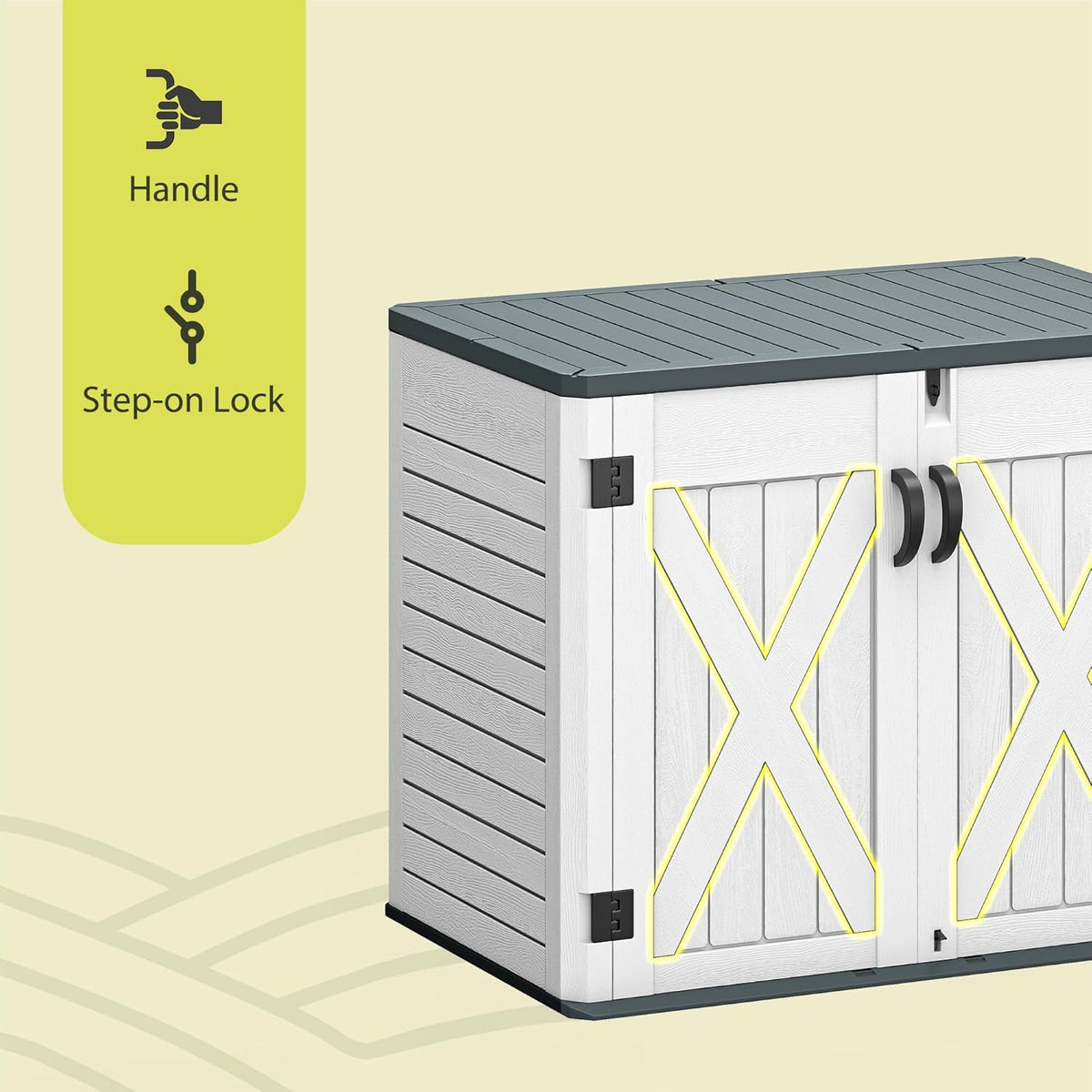 YITAHOME Outdoor Resin Storage Sheds with X-Shaped Lockable Door, 39 in Height Lockable Waterproof Horizontal Shed w/o Shelf, Easy to Assemble Shed Storage for Garden Tools, Light Gray
