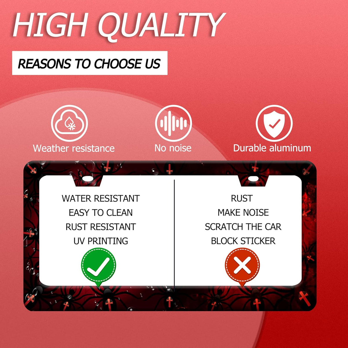 Personalise Bat Spider Web License Plate Frame Red Black License Plate Frames Colorful Auto Accessoies Bracket Stainless Steel License Plate 6.3x12.3 Inch for Women