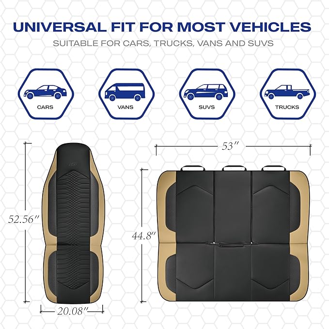 Skechers Memory Foam Car Seat Covers, Leather High Back Seat Covers Quilting Design,Waterproof Sports Car Seat Covers Front Seats,Airbag Compatible, Universal Fit for Most Cars, SUVs,Trucks,Beige