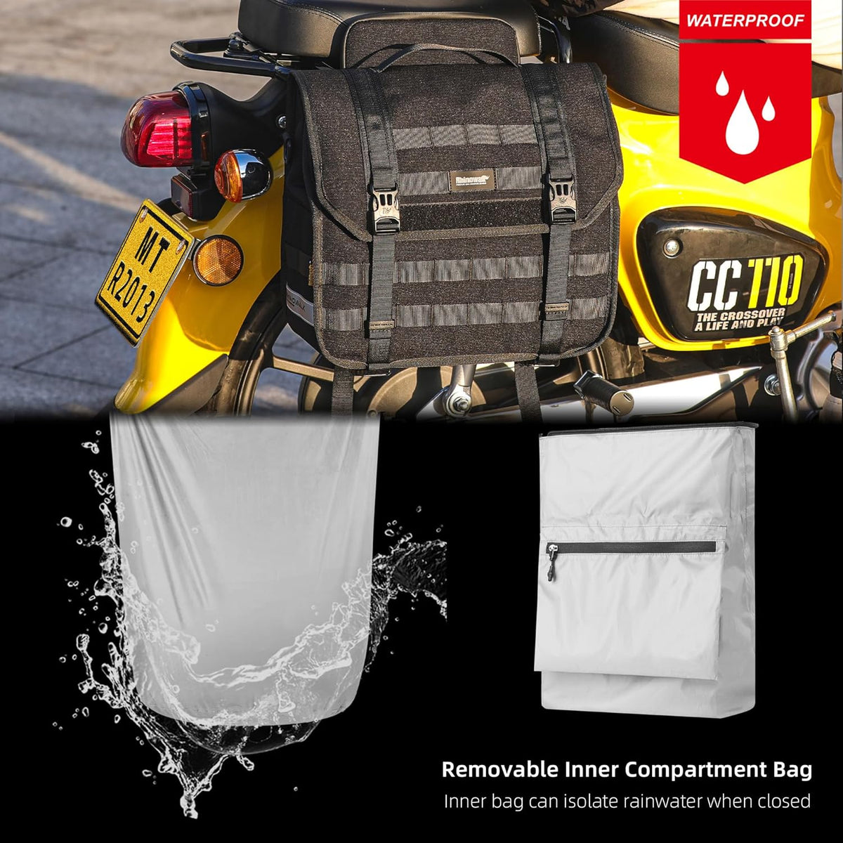 Rhinowalk Motorcycle Saddlebags, Waterproof Saddlebags, Quick Release 13L Single Side Hanging Bag Motorcycle Accessories