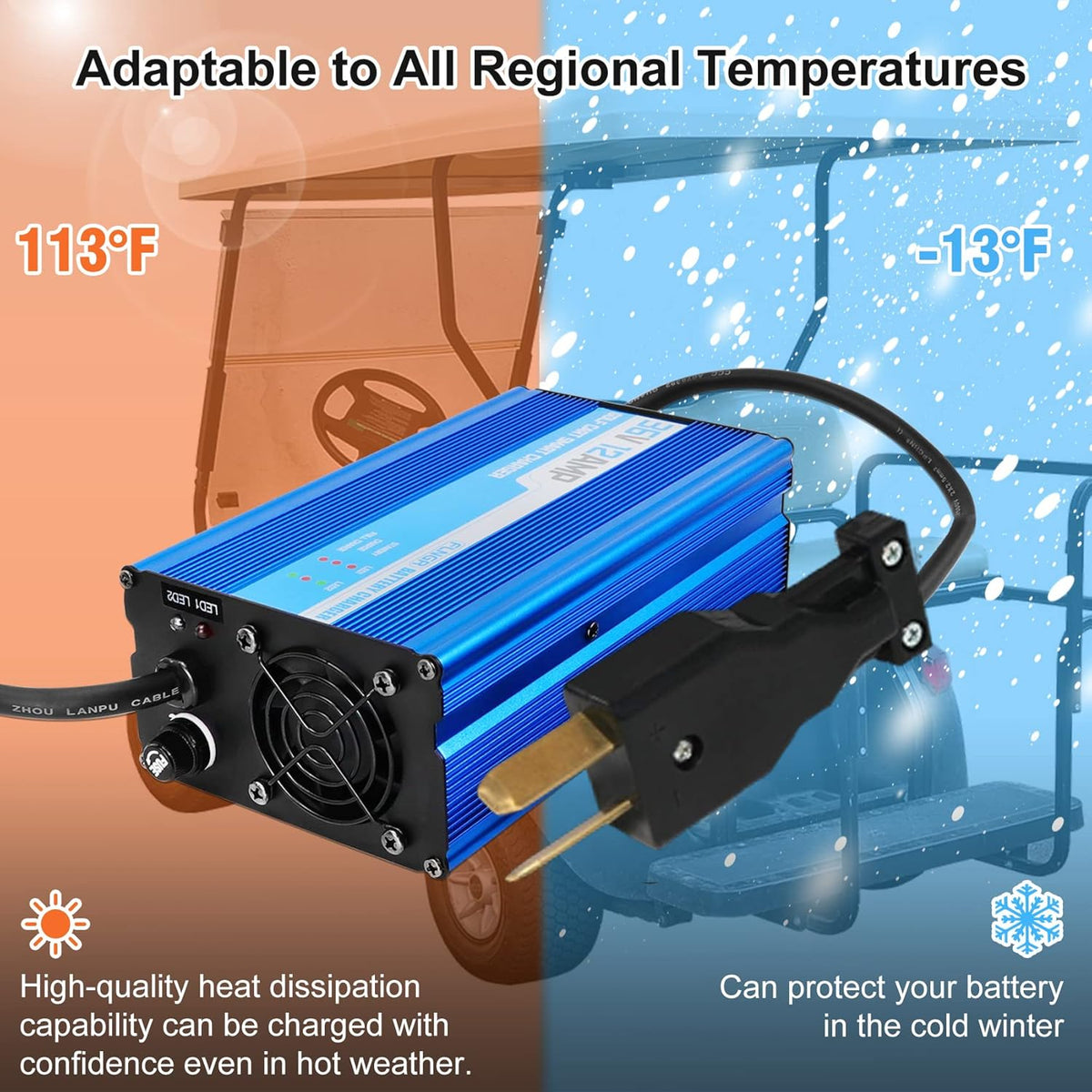 12 Amp 36 Volt Golf Cart Battery Charger for Yamaha EZGO (Lead-Acid) Club Car,12 Amp Smart Charger with Trickle Charge,Crowfoot Plug,36 Volt Golf cart Charger