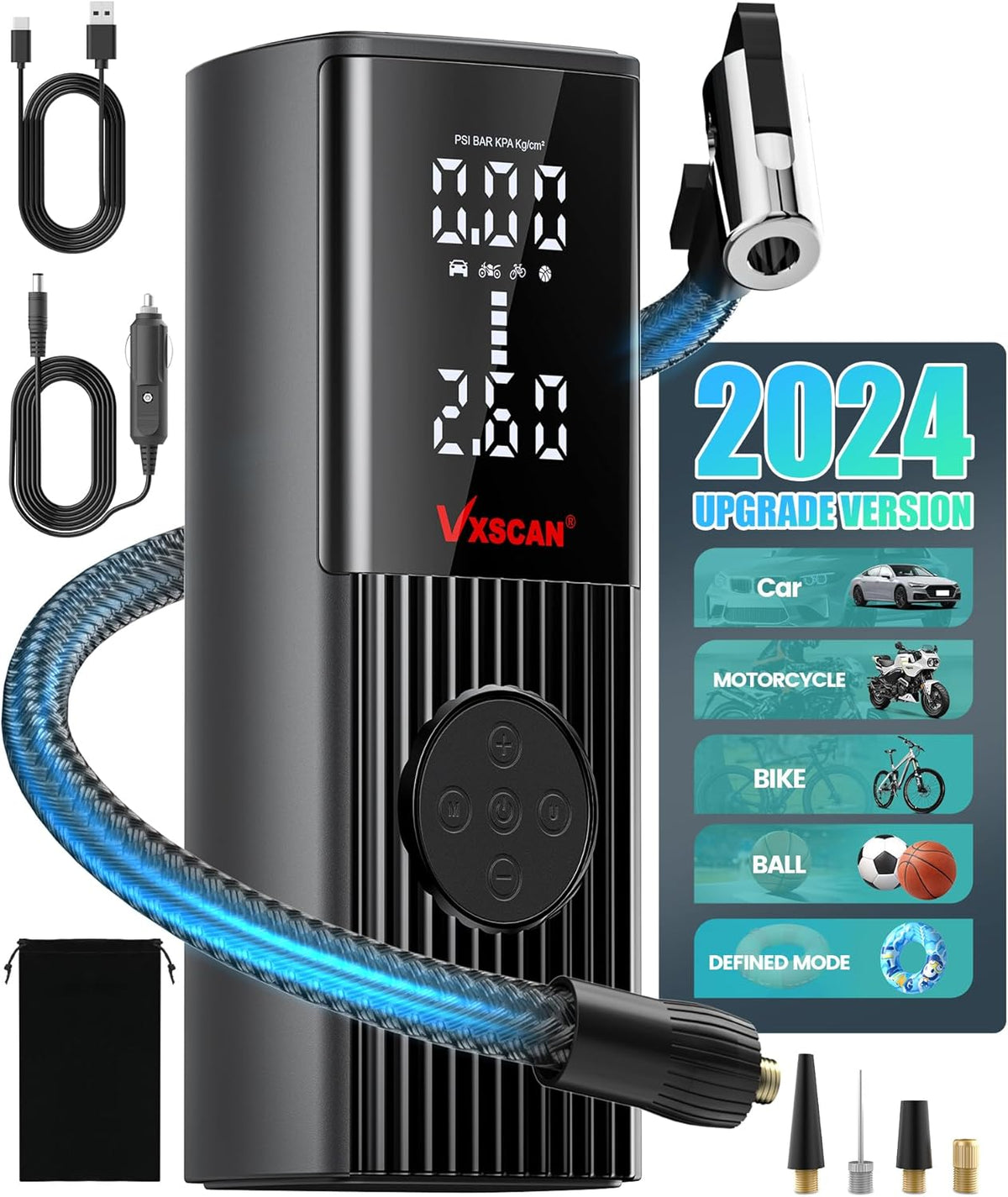 Tire Inflator Portable Air Compressor for Car Tires, 150 PSI & 20000mAh Battery 4X Fast Inflation Cordless Tire Pump, 12V DC & Cordless Dual Power Electric Air Pump for Car Motorcycle Bike Ball