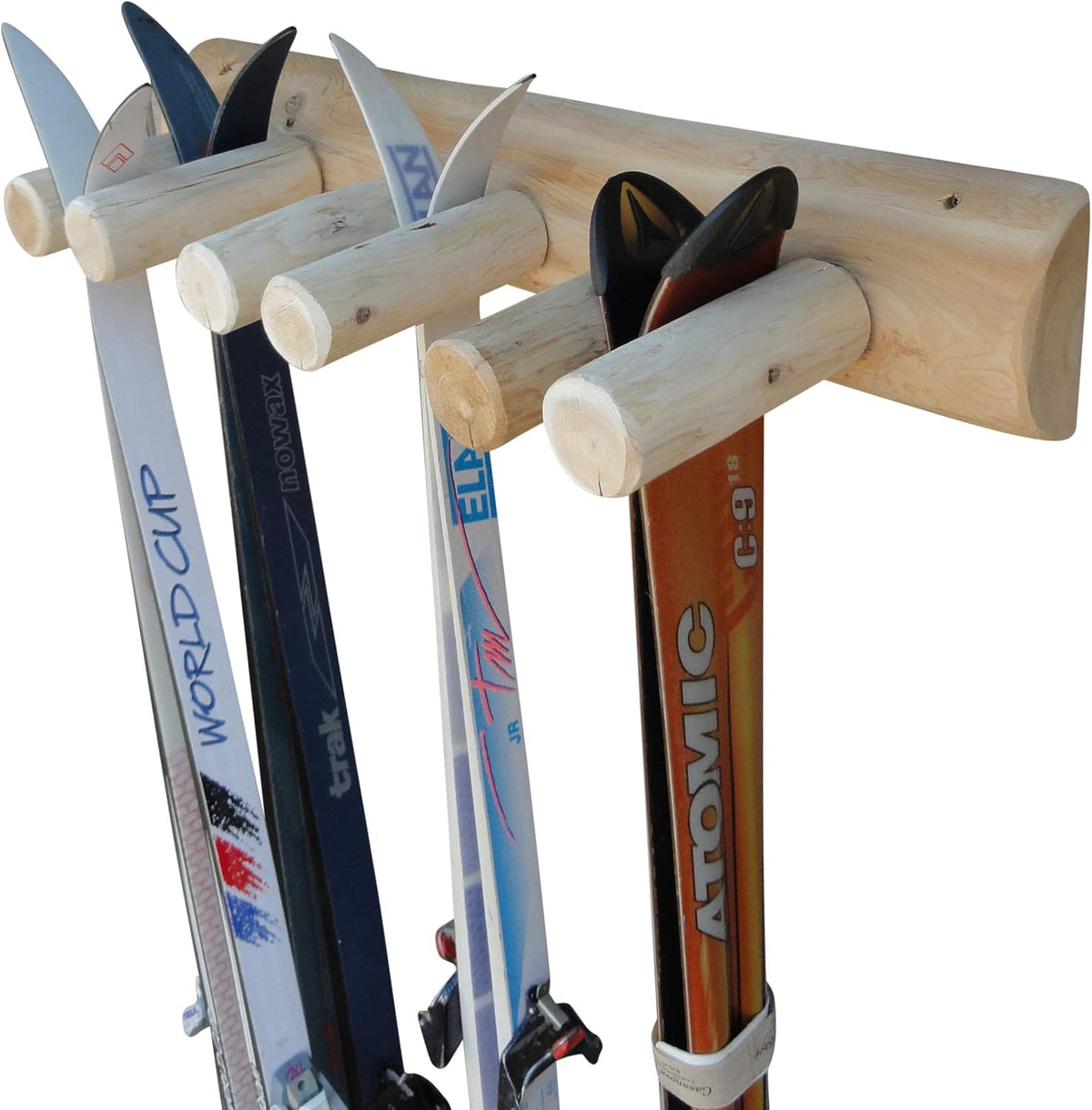 6-Place Log Ski Rack Wall Mount, Indoor Ski Storage Rack for Garage Organizers, Wooden Skis Wall Mount Storage Racks, Pole Skis Sports Racks, Garage Organization Walls - Natural