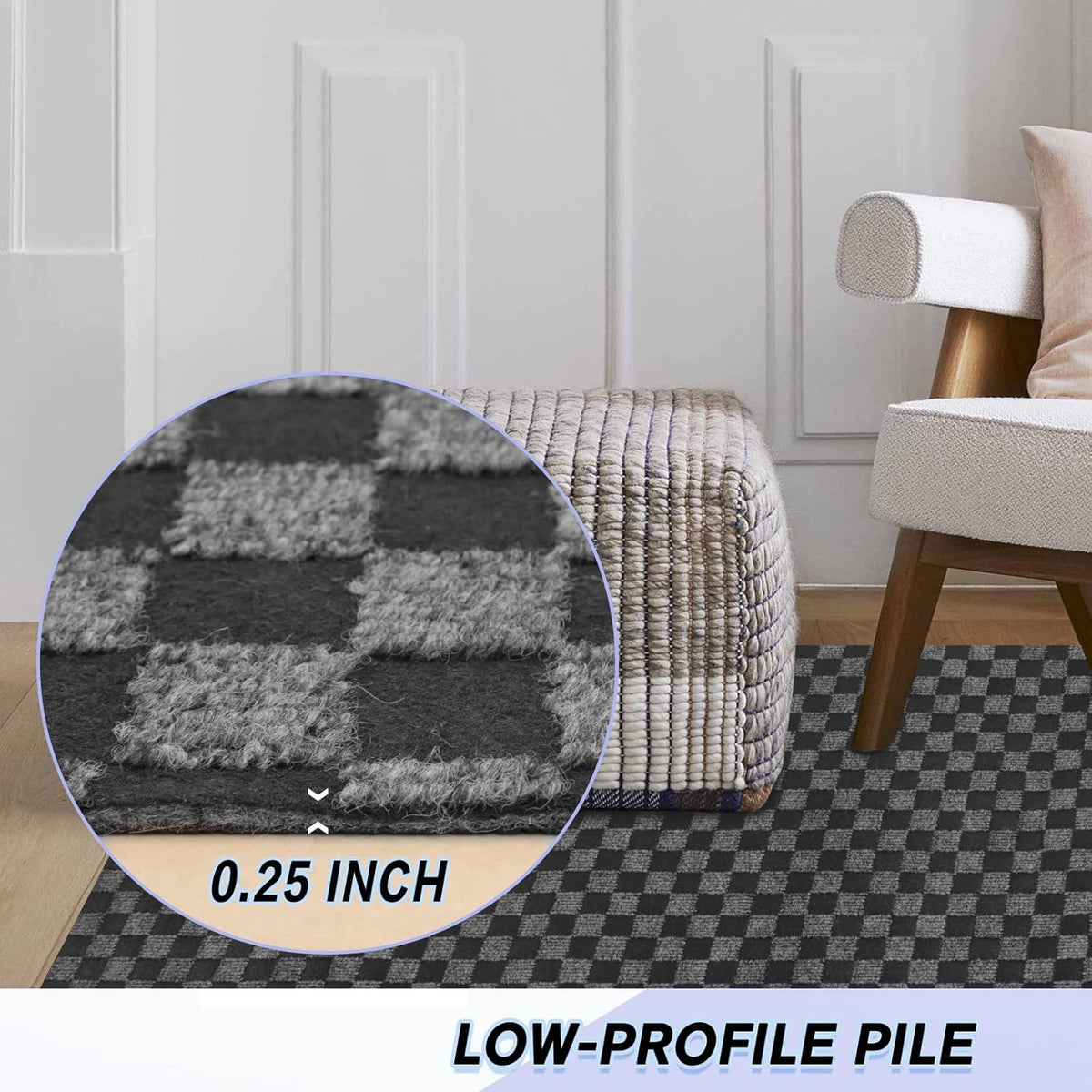 Custom Size Backed Non-Slip Area Rugs Runner, Easy Clean, Waterproof Runner Rugs for Hallway Entryway, Kitchen, Laundry, 3FT x 24FT, Gray Checkered