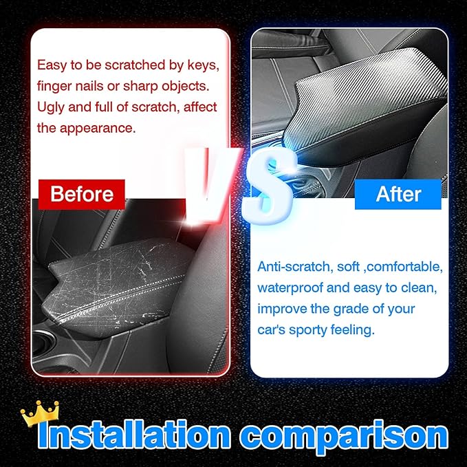 Autorder Center Console Cover for 2019-2023 Ford Ranger Accessories Armrest Cover Carbon Fiber Middle Console Pad Anti-Scratch Armrest Protector (NOT for 2023 Ranger XL/Raptor/Wildtrak)
