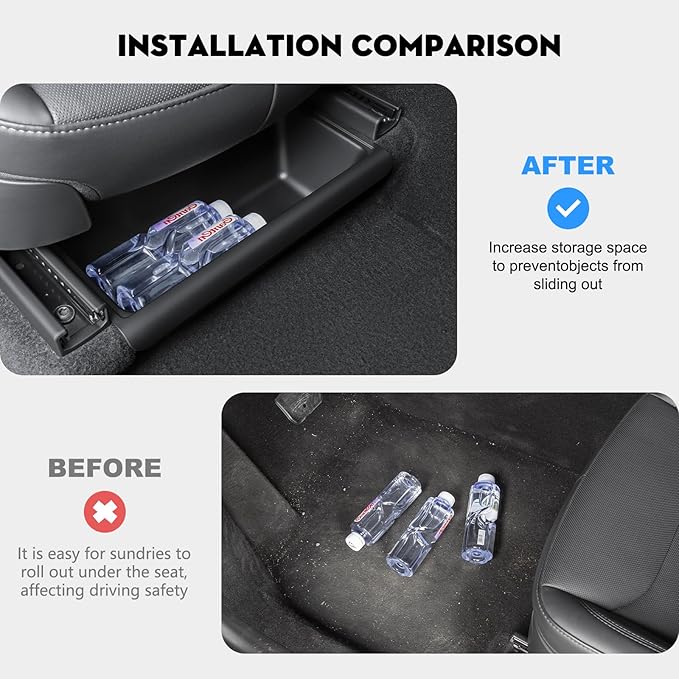 2PCS Under Seat Storage Box for 2026 Tesla Model Y Juniper,Hidden Organizer Tray Underseat Bins with Lid Cover for 2025-2026 Tesla New Model Y Juniper (Launch Series) Interior Accessories