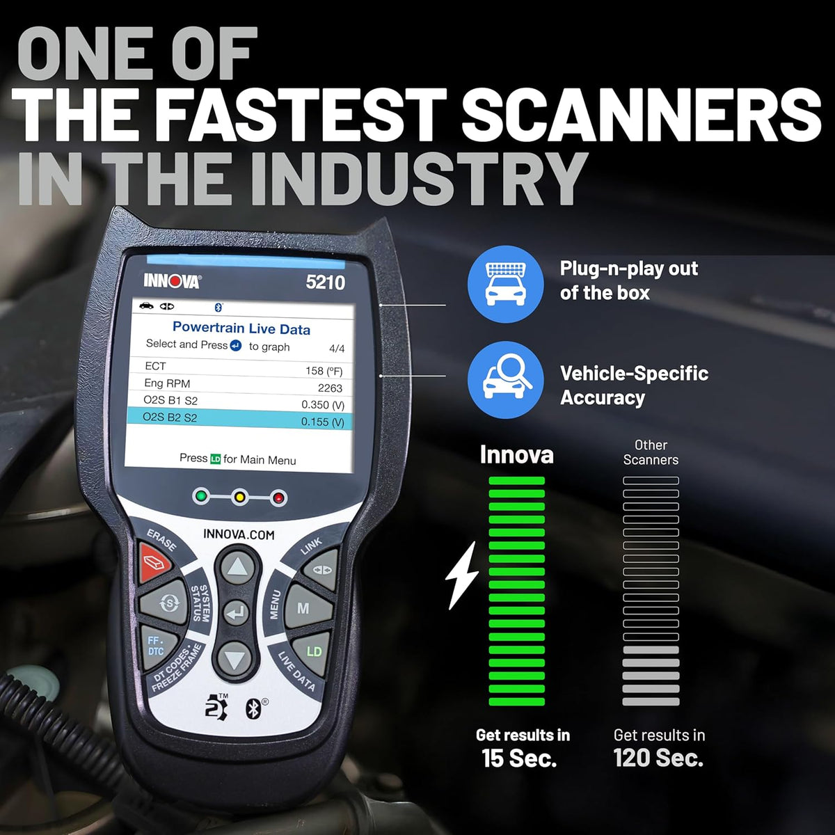 Innova 5210 OBD2 Scanner & Engine Code Reader, Battery Tester, Live Data, Oil Reset, Car Diagnostic Tool for Most Vehicles, Bluetooth Compatible with America's Top Car Repair App