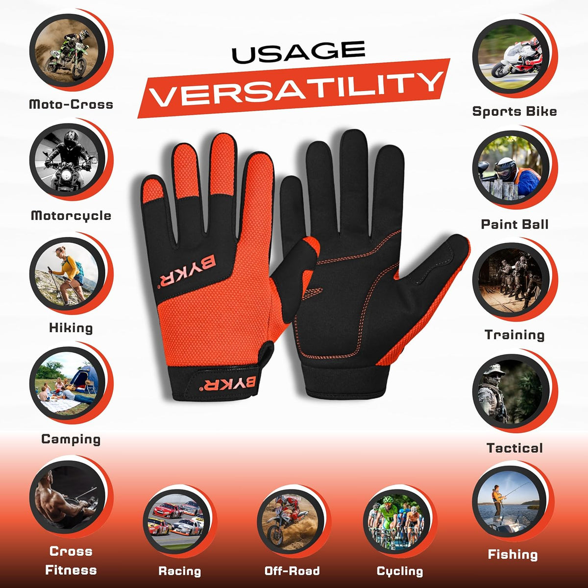 BYKR All-Weather Motorcycle Gloves for Men & Women – Protection for Dirt Bike, BMX, MX, and ATV Riding