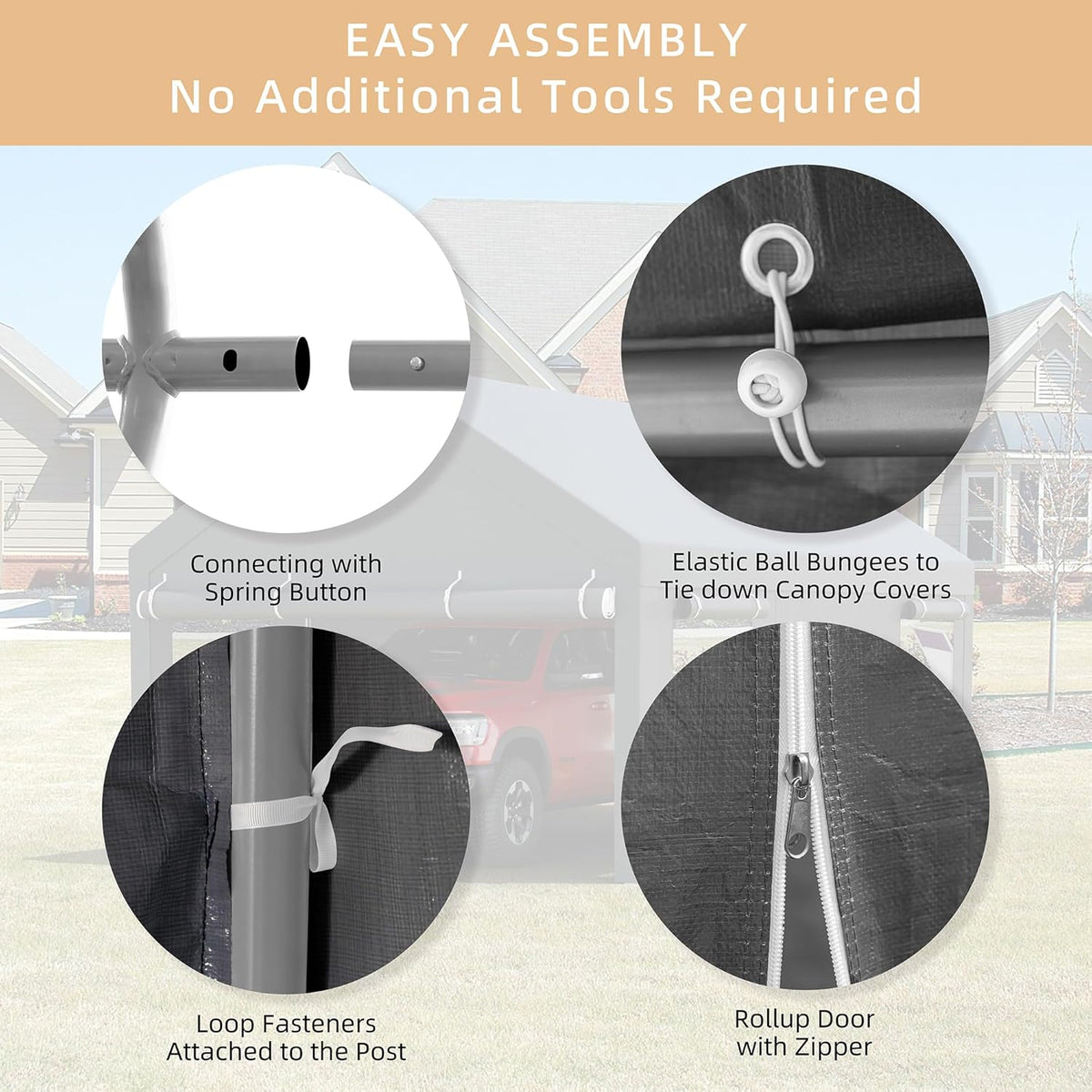 JY QAQA Carport, 12x20 FT Heavy Duty Carport with Removable Side Walls and Doors, Portable Garage with Roll-Up Window and Sandbags, Car Canopy with All-Season Tarp for Cars, Trucks, Boats, Grey