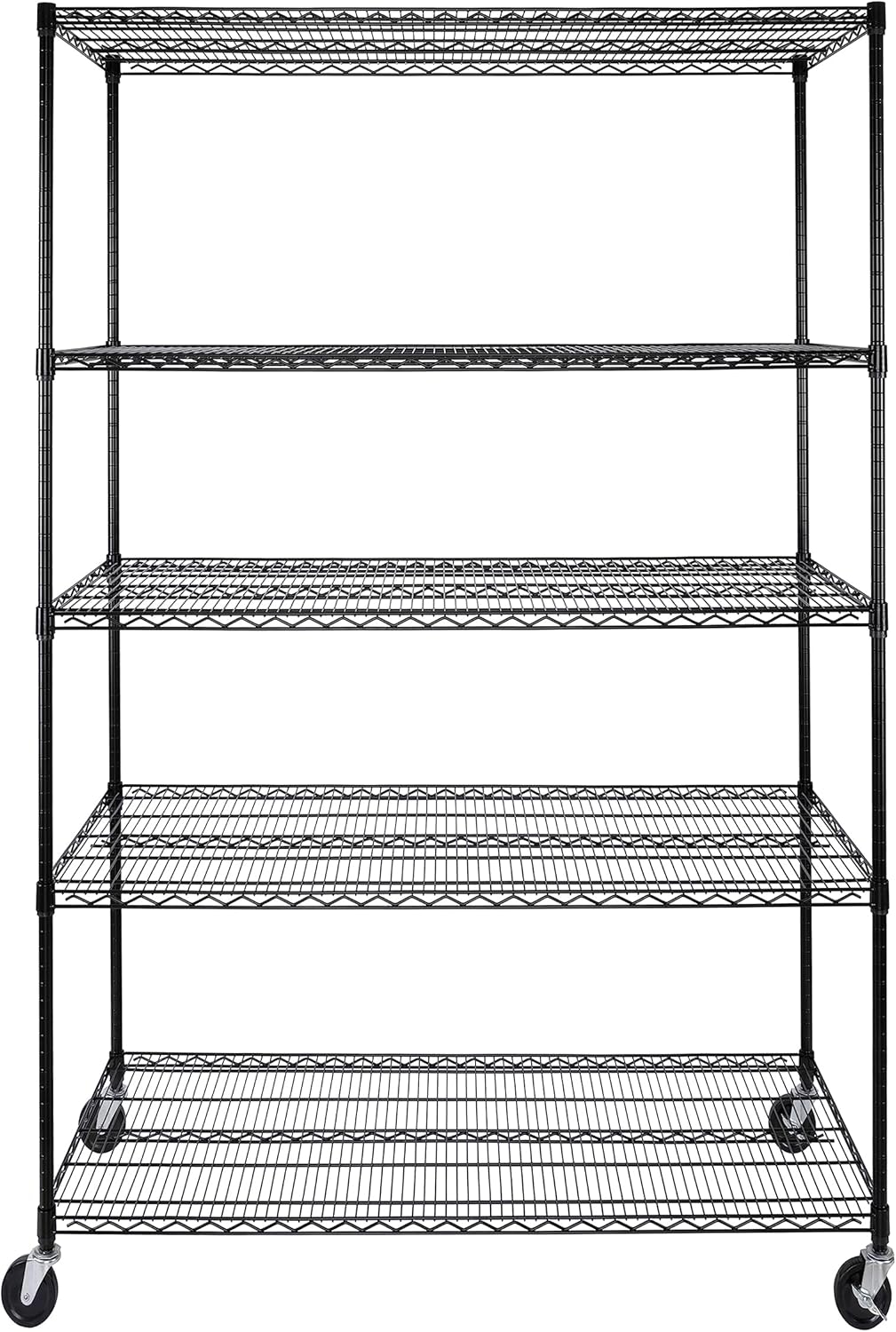 Seville Classics UltraDurable Heavy Duty NSF Solid Steel Wire Rack Storage Unit, Organizer for Garage, Warehouse, Office, Restaurant, Classroom, Kitchen, Black, 5-Tier Shelving, 48" W x 24" D