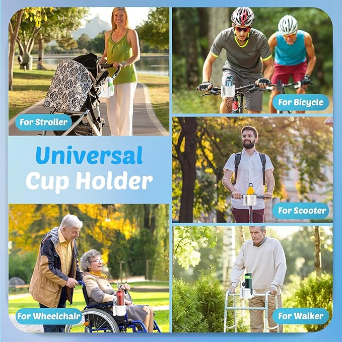 Stroller Cup Holder with Phone Holder, Guiseapue Cup Holder for Walker, Wheelchair/Bike/Rollator/Scooter Stroller Accessories for Uppababy, Nuna, Doona,Baby Travel Essential - White