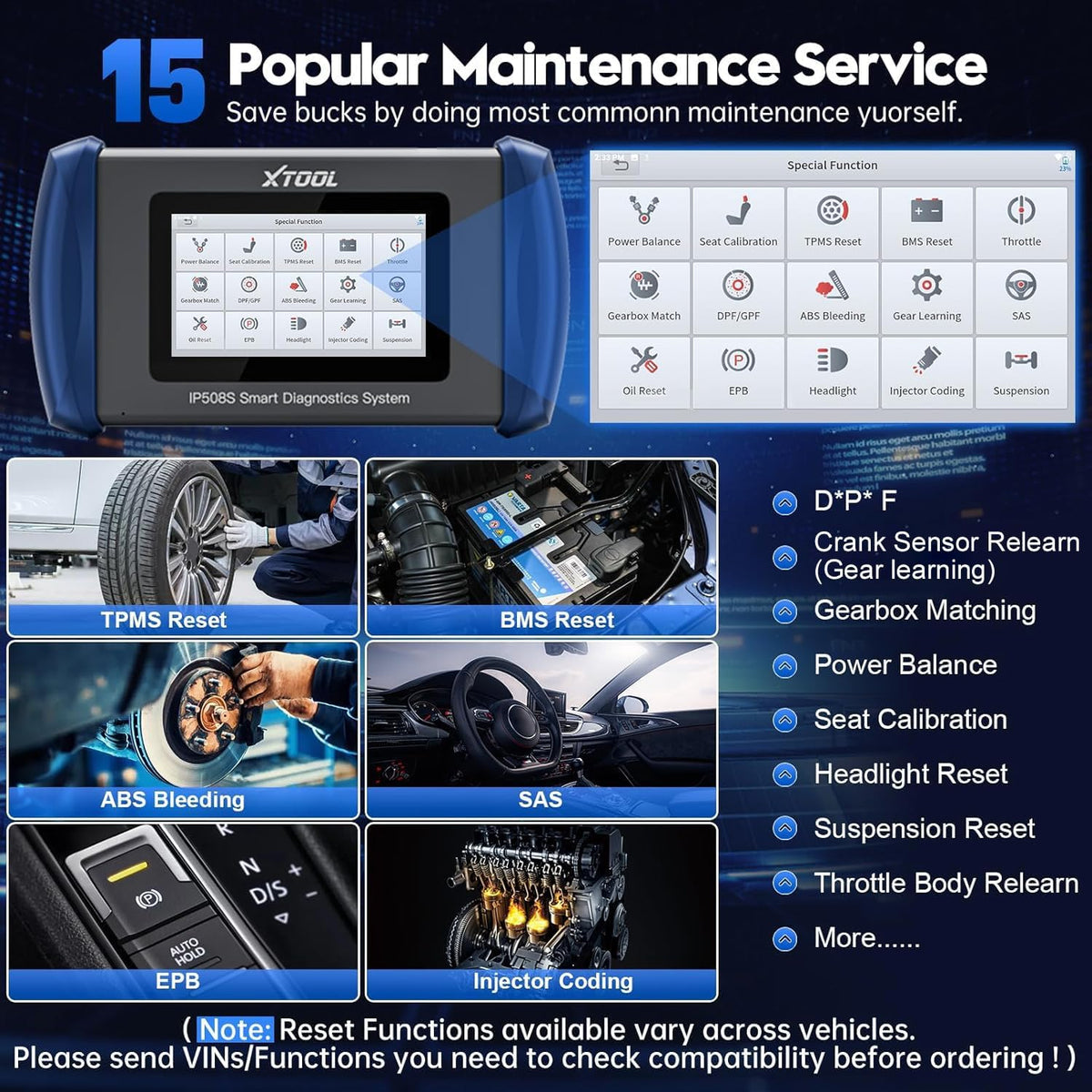 OBD2 Scanner Diagnostic Tool XTOOL IP508S: Code Reader for Cars & Trucks with 15 Resets, Crank Sensor Relearn, ABS Bleed, CAN FD for GM, Engine, ABS, SRS, Transmission Car Diagnostic Tool, Android 10