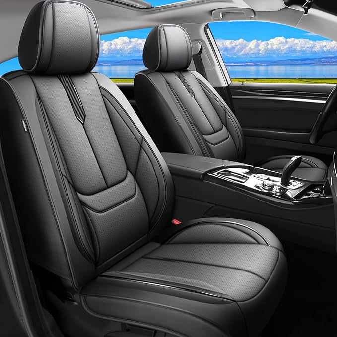 Fit Outback Car Seat Covers for Subaru Outback 2010-2024 2025 2026 -Upgraded Premium Waterproof & Breathable Leather, Airbag Compatible, All-Weather Seat Cushion Protector,2 Front/Black