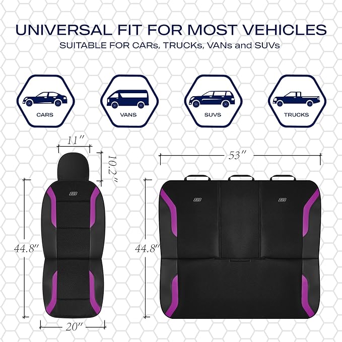 Skechers Memory Foam™ Car Seat Covers, Air Cool Mesh Thick Seat Covers, Car Seat Full Sets, Airbag Compatible, Automotive Comfort Protection for Most Cars,Vans,Trucks, SUVs,Purple