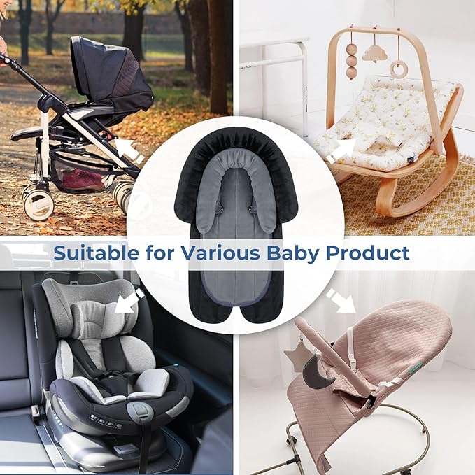 COOLBEBE New 2-in-1 Babybody Supports for Baby Newborn Infants - Extra Soft Stroller Cushion Pads Car Seat Insert, Seasons, Black