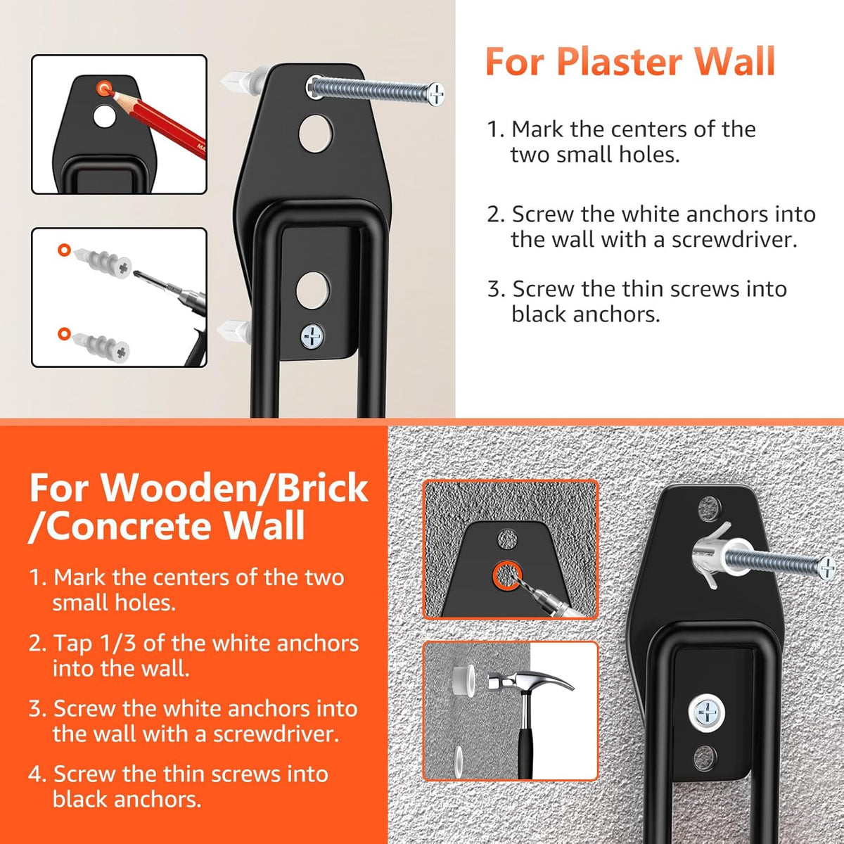 4 Pack 4.7x2.6 Inch Utility Steel Wall Mount Heavy Duty Garage Hooks with Anti-Slip Coating,Storage More Yard,Garden and Power Tools and for Hanging Hose,Ladder and Bike