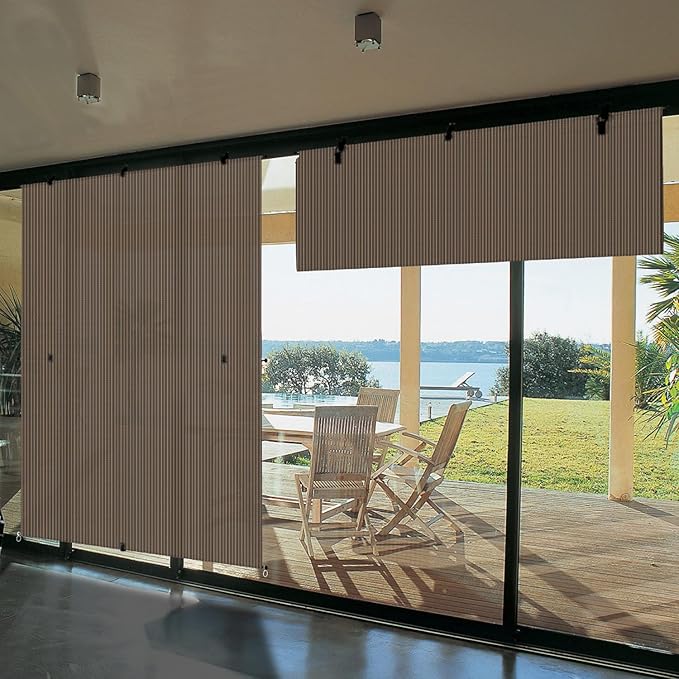 Bynbbur 7'W x 8.5'H Outdoor Patio Shades Foldable Roller Blinds, 220 GSM Sun Shade Roll Up Porch Screens Exterior Shade Cloth for Deck Pergola Backyard, Brown