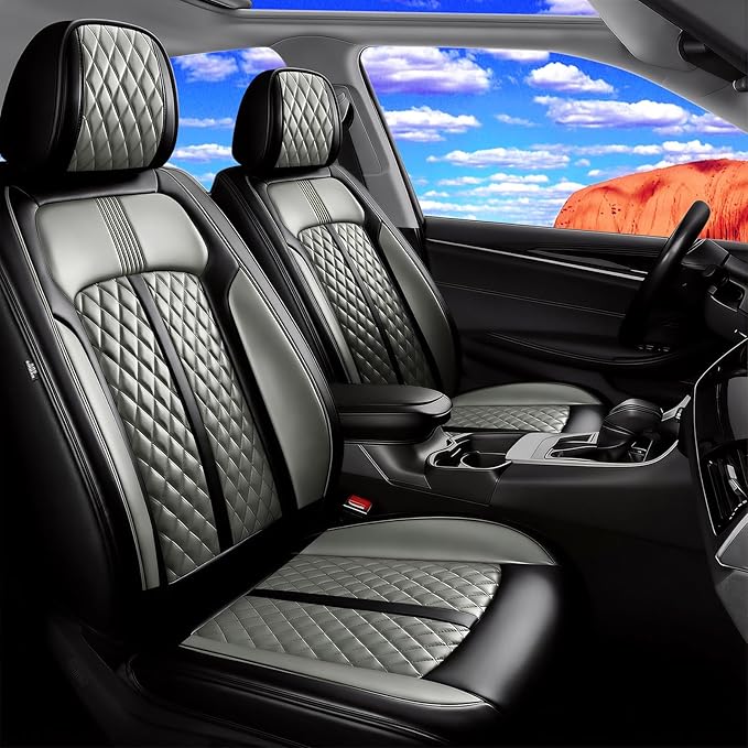 Fit CX-30 Car Seat Covers for Select Mazda CX30 2020-2025, Full Coverage Leather, Airbag Compatible, Luxury Waterproof All Weather Seat Protector, Full Set, Black+Gray
