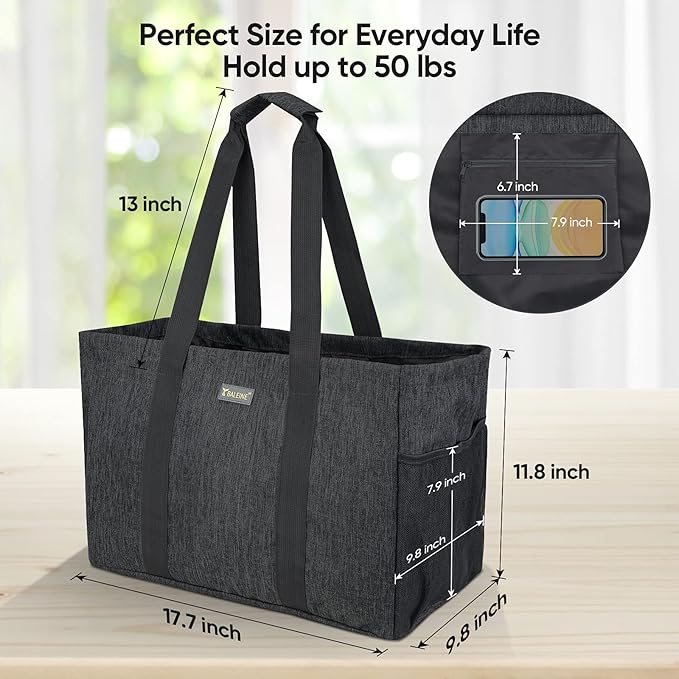 BALEINE Soft 9 Gallon Extra Large Utility Tote, Foldable Reusable Storage Bag (Charcoal Black)