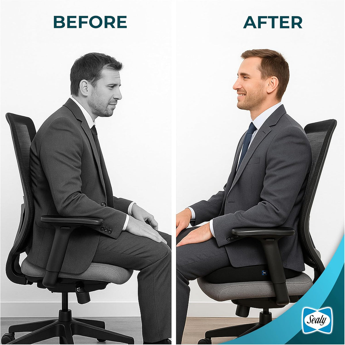 Sealy Memory Foam Car Seat Cushion – Gel Seat Cushions for Office Chairs, Tailbone Pain Relief Cushion, Cooling Pillow, Slim Fit Car Seat