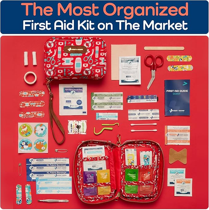 KeepGoing Travel First Aid Kit for Kids – 130 Pc. for Car, Home, Purse, Diaper Bag & Backpack with Latex-Free Bandages - Mini First Aid Kit Travel Size TSA-Approved