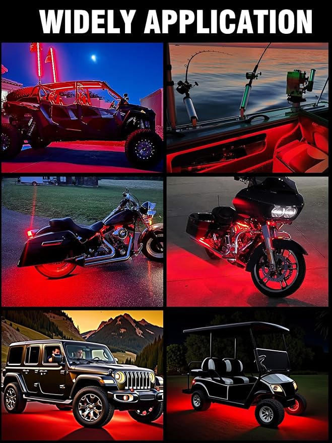 8 Pcs Car Led Light Strip IP67 Waterproof 11" Flexible Led Lights Underglow 12V for Car Motorcycle Boat Golf Cart Interior Exterior Decoration - Red