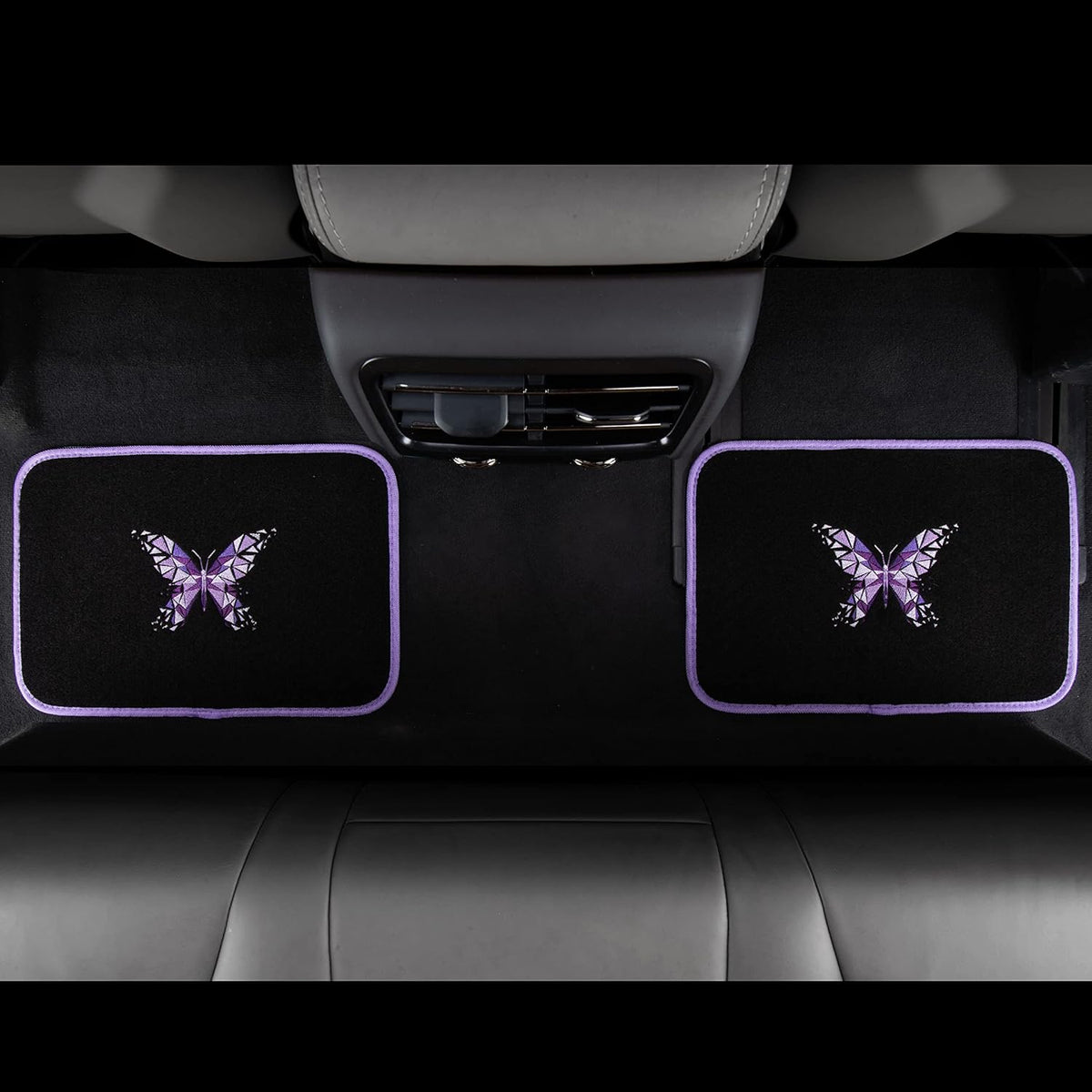 CAR PASS Universal Embroidery Geometric Butterfly Car Floor Mats with Heel Pad-Waterproof-Anti Slip Nibs,Purple Car Floor Mat Fit 95% Automotive,SUVS,Sedan,Vans,for Women,Girly(Purple Butterflies)