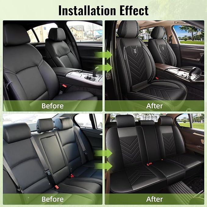 AOMSAZTO Car Seat Covers Fit for Hyundai Santa Cruz 2022-2026 Full Set Premium Seat Covers Waterproof Leather Automotive Seat Cushion Protector Compatible with Airbag(5 Seats,Black&Grey)