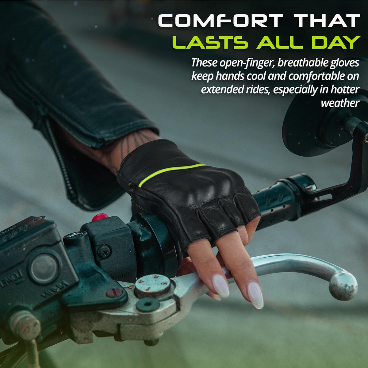 aasportx Motorcycle Gloves - Men's Leather Motorbike Gloves with Touchscreen Function - Non-Slip Pads for Men & Women
