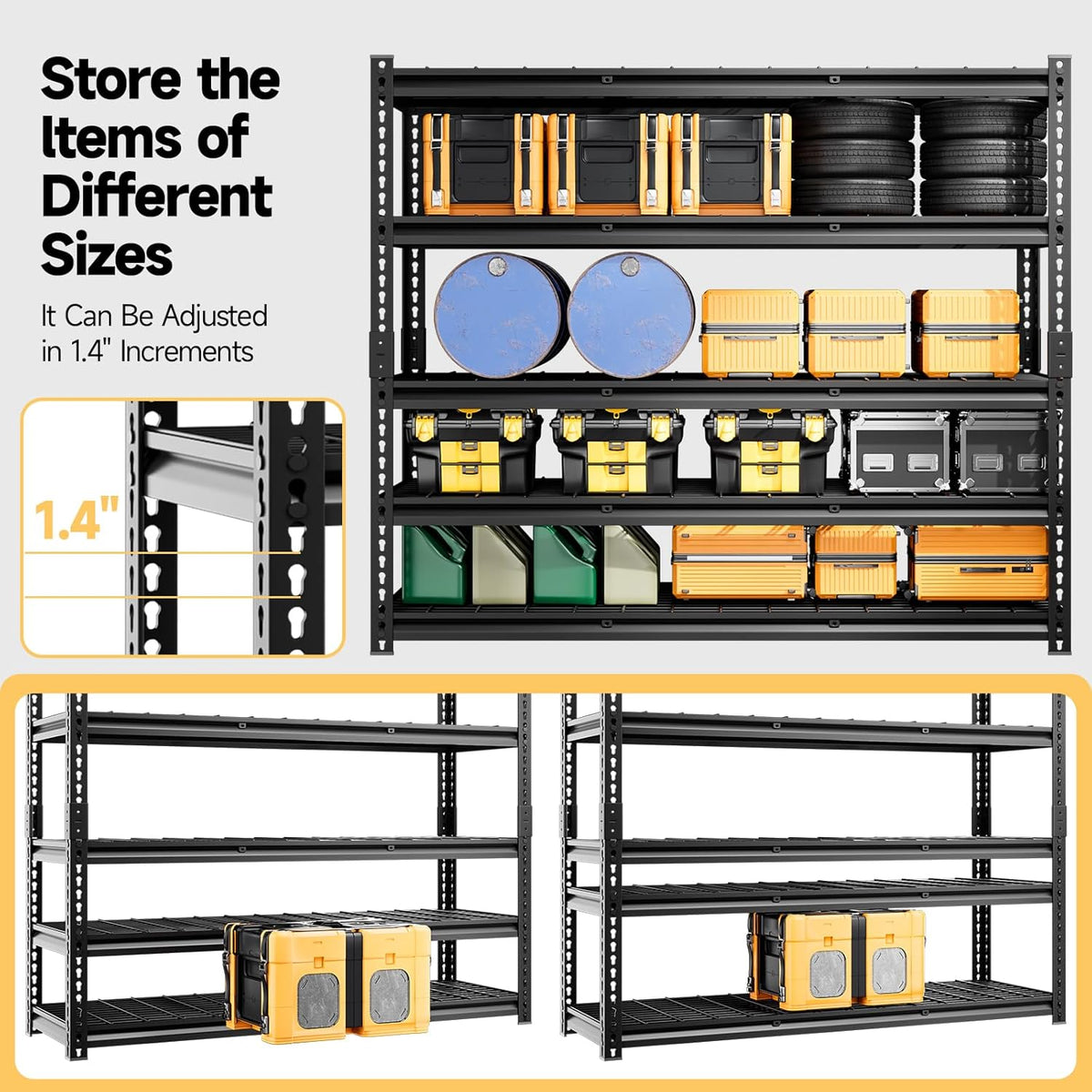 5-Tier 60" W X 20" D X 72" H Storage Shelves 2500LBS Metal Garage Shelving Adjustable Storage Shelf Metal Racks with Shelves Heavy Duty Shelving Units and Storage Utility Shelf