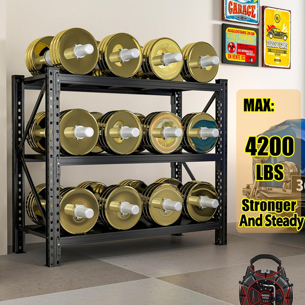 Storage Rack, Heavy Duty Metal Garage Shelving, 5 Tier Adjustable Utility Shelf, Industrial Storage Rack For Garage, Storage Racks Organizer for Basement and Workshop, 51.2"W×47.2"H×23.6"D, Black