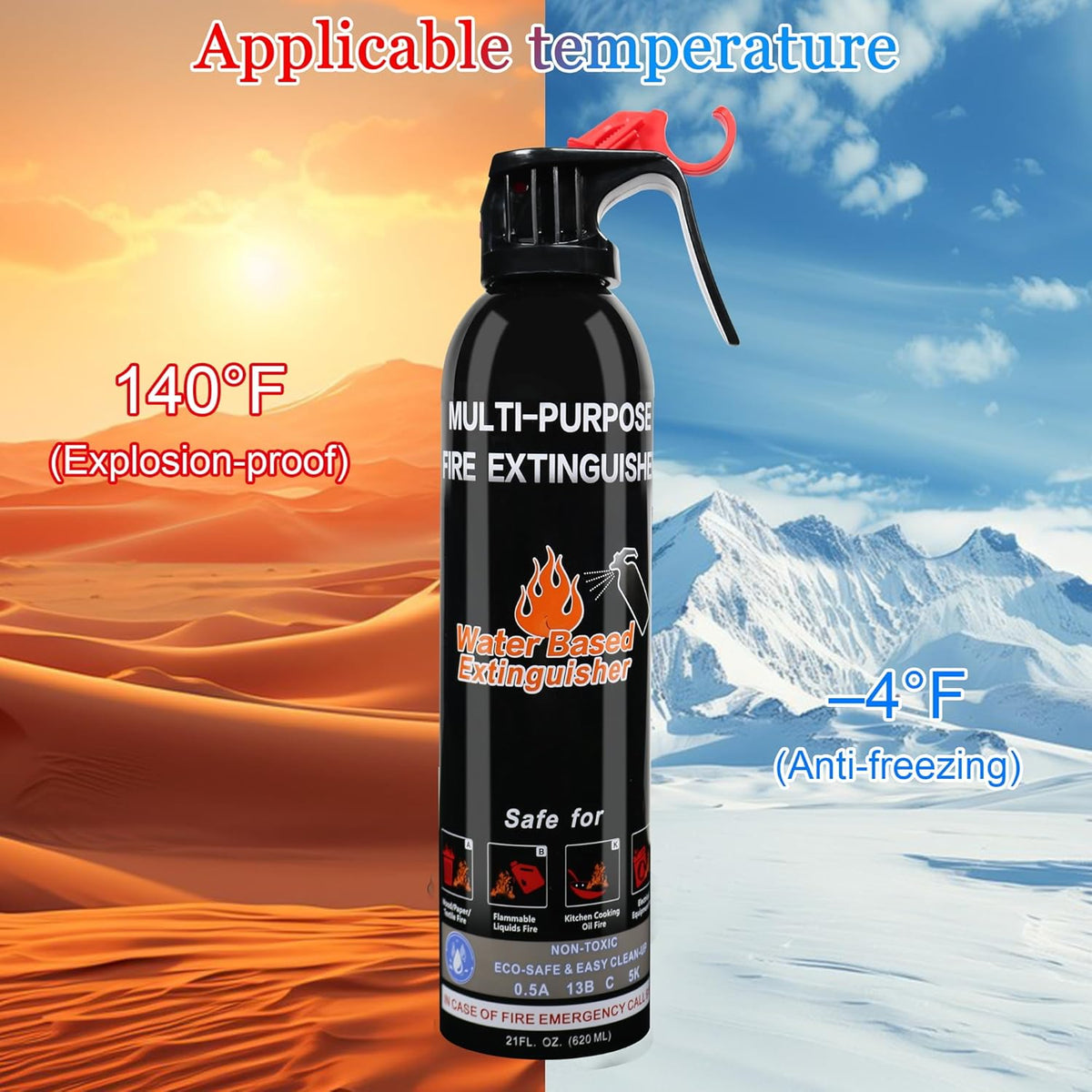 Fire Extinguisher for Home, 2 Pack Vehicle Fire Extinguishers with Mount, Portable Fire Extinguisher Effective on A, B, C, K Fires, Water-Based Extinguisher for Car Boat Office Truck Kitchen Garage RV