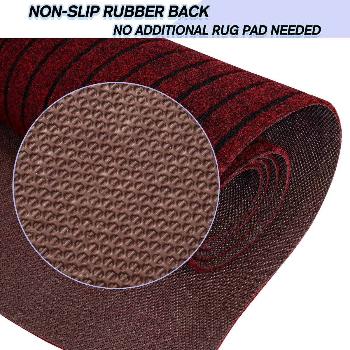 Custom Size Backed Non-Slip Area Rugs Runner, Easy Clean, Waterproof Runner Rugs for Hallway Entryway, Kitchen, Laundry, 3FT x 28FT, Red Stripe