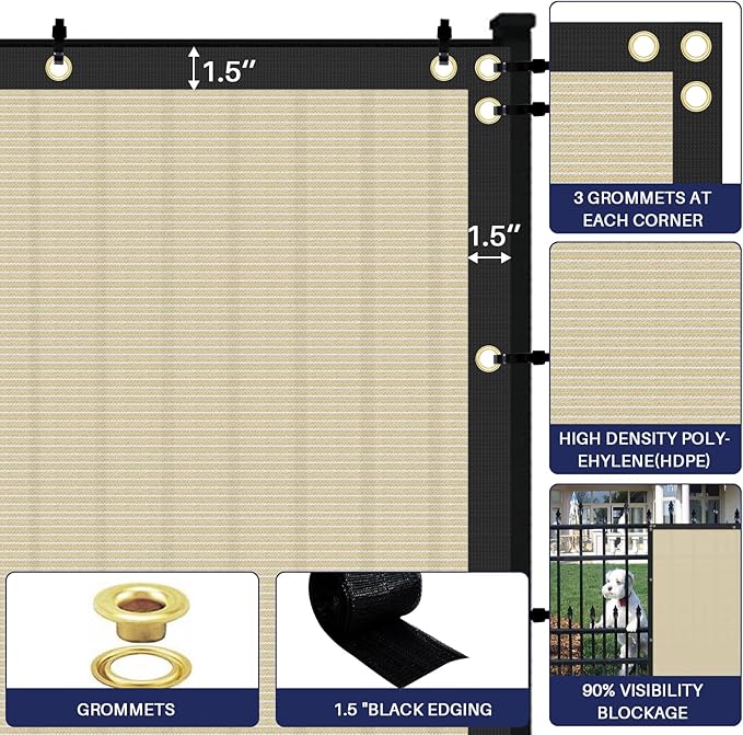 Windscreen4less Privacy Fence Screen Heavy Duty Windscreen Fencing Mesh Fabric Shade Net Cover with Brass Grommtes for Outdoor Wall Garden Yard Pool Deck, 8'x24' Beige