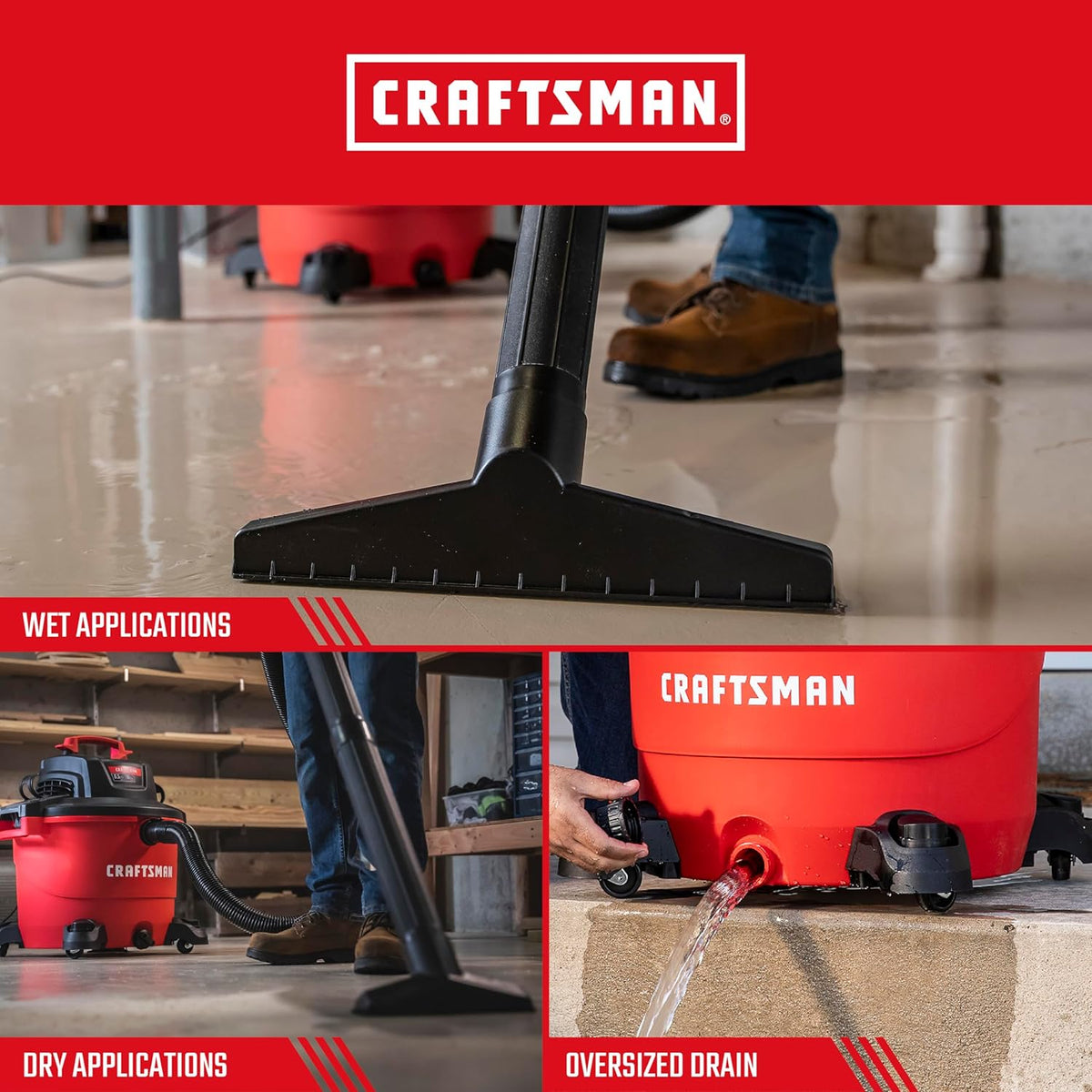 CRAFTSMAN CMXEVBE18695 16 Gallon 6.5 Peak HP Wet Dry Vac, Heavy-Duty Shop Vacuum Wet and Dry with Filter, Muffler/Diffuser, Dust Bag, Hose and Attachments for Home Projects & Renovations