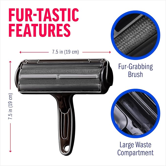 ChomChom Roller Pet Hair Remover – Original Size Reusable Lint Roller for Cat & Dog Hair on Furniture, Couch, Carpet, Car, Rugs & Bedding – Portable, Eco-Friendly (Black)