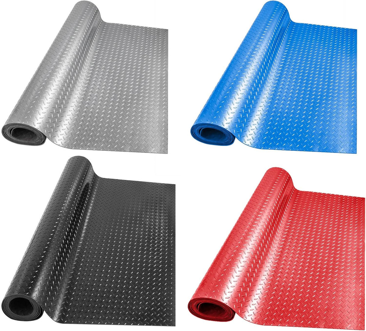 Boshen 5Ft x 17Ft Garage Floor Mat 2.5mm Thickened Rubber Flooring Roll 85sqft Diamond Plate PVC Rubber Trailer Mat Non-Slip Floor Protector Mat for Garage Warehouse Basement Trailer-Grey