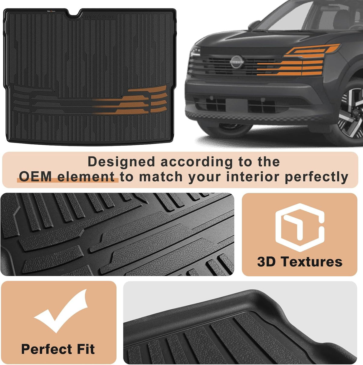 TripleAliners Trunk Mat All Weather Liners Compatible with 2025 Nissan Kicks Interior Accessories Custom Fit Anti-Slip TPE Full Coverage Protection Rear Trunk Floor Mat (SV SR Trim Level ONLY)