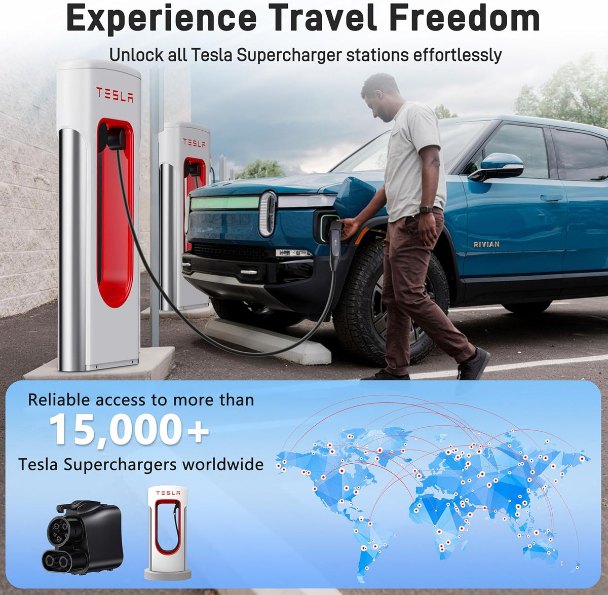 NACS to CCS1 EV Adapter – 500A / 1000V – Fast DC Charging for Ford, GM, Rivian, Volvo, Polestar & More – Compatible with Tesla Supercharger V3/V4 Stations [Check EV Compatibility]