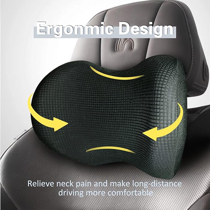 Super Comfy Car Headrest Pillow, Car Pillow for Neck Pain Relief with Adjustable Strap, 100% Memory Foam & Breathable Removable Cover, Ergonomic Design - Softness Travel Car Neck Pillow(Black, 1PC)